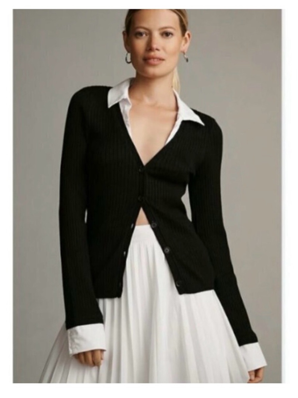 Anthropologie Black Ribbed Button-Front Cardigan